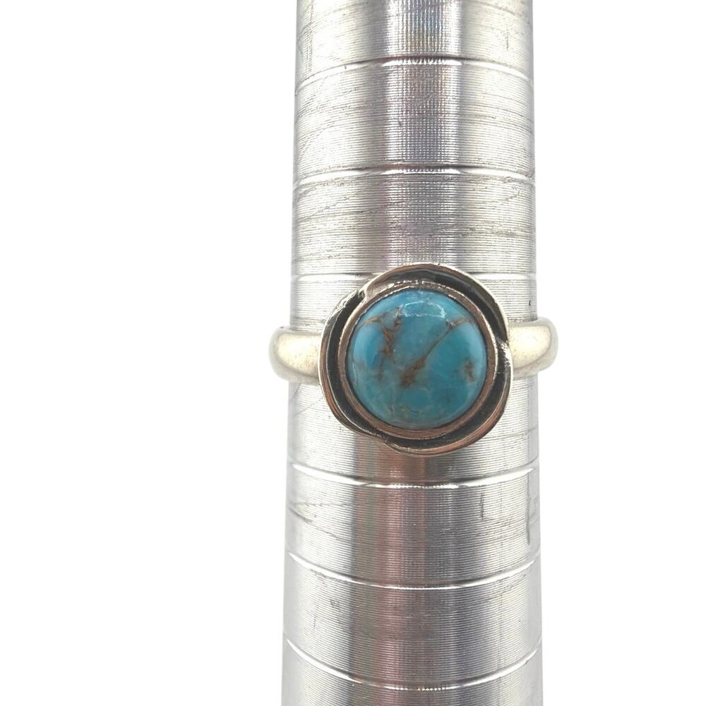 Sterling Silver Round Turquoise Bezel Set Artisan Statement Ring Size 8